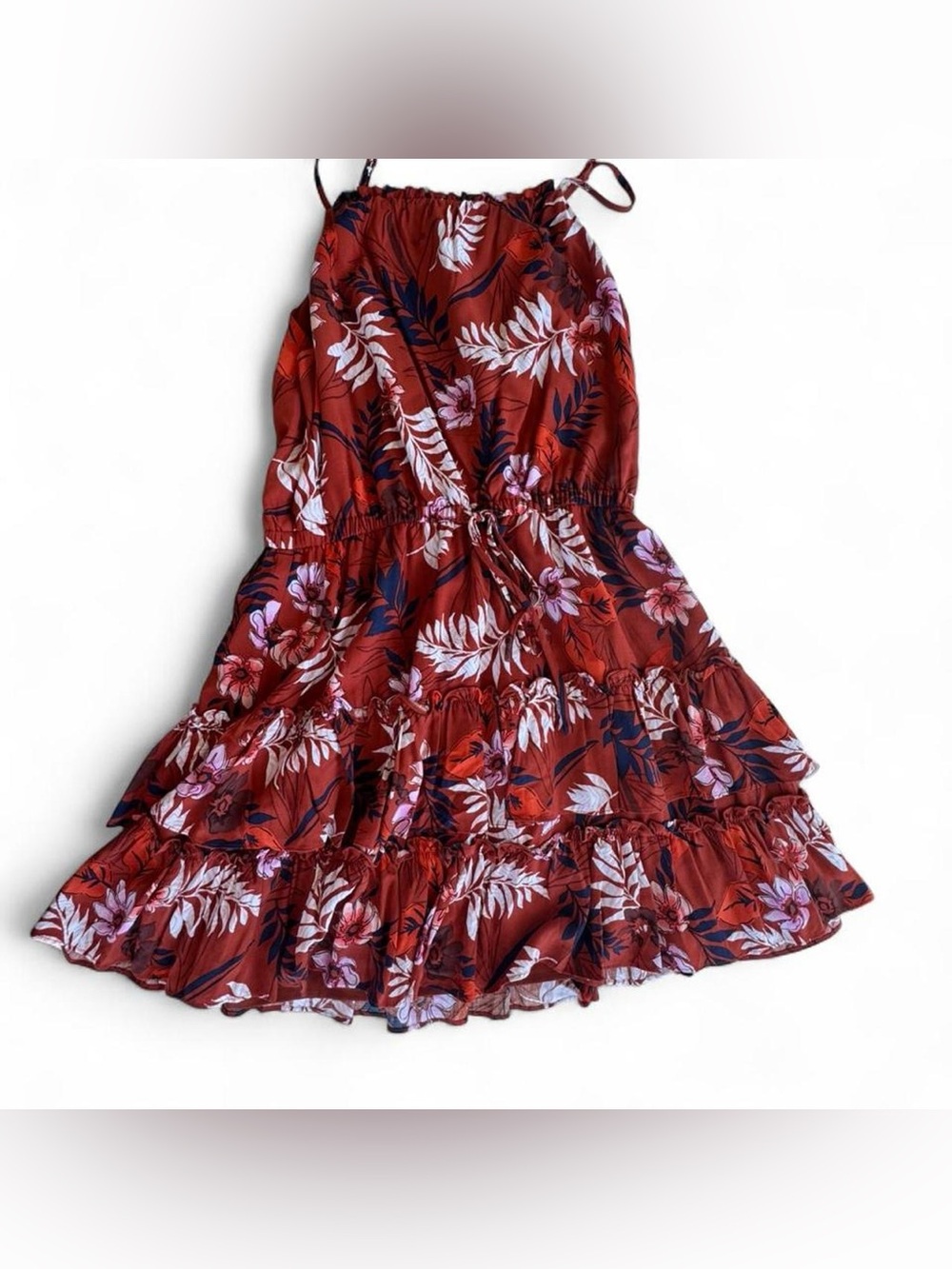 Red Floral Tiered Ruffle Sleeveless Dress Women's Large Coquette Wedding Guest